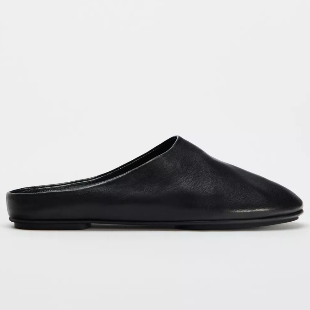 Zara Flat Leather Slingback Shoes